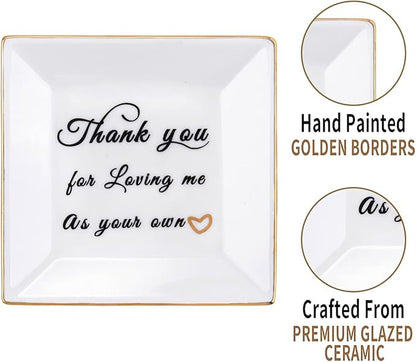 Mother in Law Birthday Gifts from Daughter in Law - Ceramic Ring Dish Jewelry Plate Trinket Tray - Mother's Day Christmas Gifts for Mother in law or Stepmother - Thank You for Loving Me as Your Own