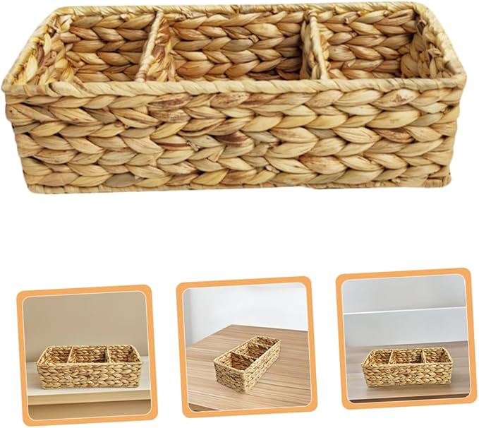 Woven Section Storage Basket Handwoven Organizer for Kitchen Cutlery Office Supplies Bathroom Essentials Compact Stylish Desktop Storage