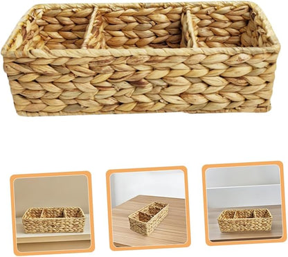 Woven Section Storage Basket Handwoven Organizer for Kitchen Cutlery Office Supplies Bathroom Essentials Compact Stylish Desktop Storage