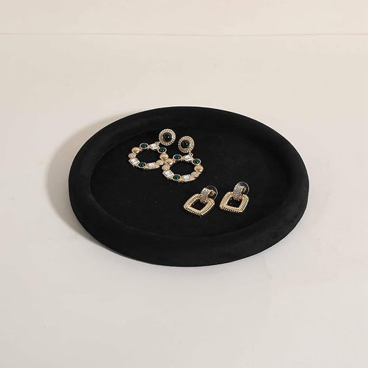 GemeShou Round Jewelry Organizer Plate, Top Microfiber Velvet Jewelry Display Tray, Empty Jewelry Showcase Tray for Necklaces, Bracelets, Rings, Earrings (Black-Medium, 7.9 x 7.9 in)