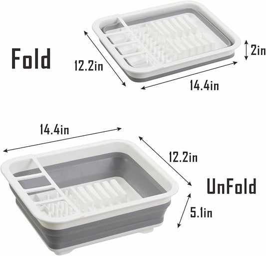 Collapsible Dish Drying Rack, Foldable Dinnerware Drainer Organizer for Storage Kitchen Counter RV Accessories Portable Rack Holders for Dishes Plates and Cups Camping Travelling Space Saver Essential