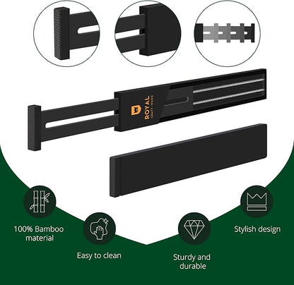 ROYAL CRAFT WOOD Adjustable Bamboo Drawer Dividers – Expandable Organizer for Kitchen, Bedroom, Bathroom, Dresser & Office – 4-Pack 17-22", Black
