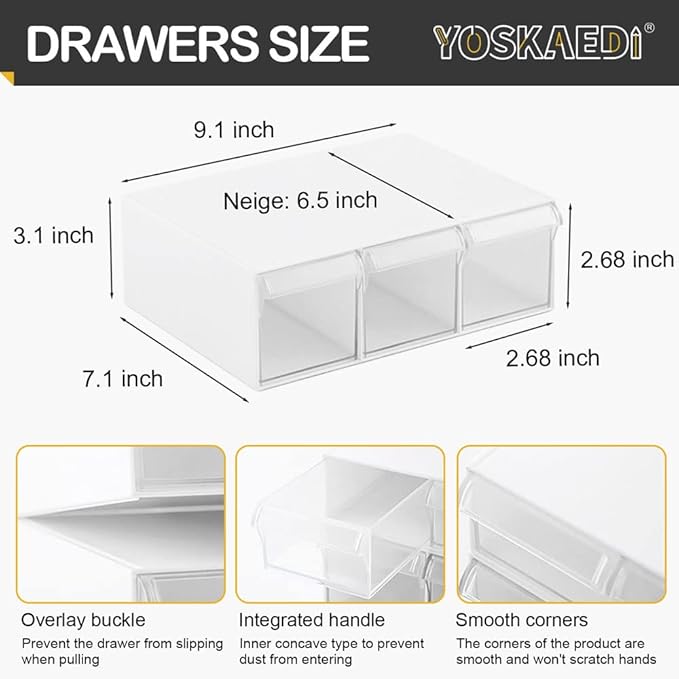Under Desk Drawer Storage with 3 Drawers, Large Desk Drawer Attachment for office, Drawer Organizer Slide Out, Plastic Stick on Drawer White