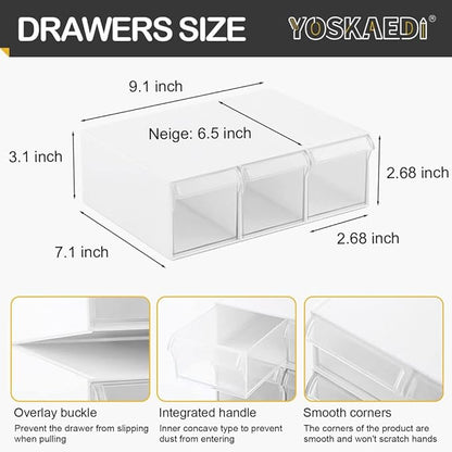 Under Desk Drawer Storage with 3 Drawers, Large Desk Drawer Attachment for office, Drawer Organizer Slide Out, Plastic Stick on Drawer White