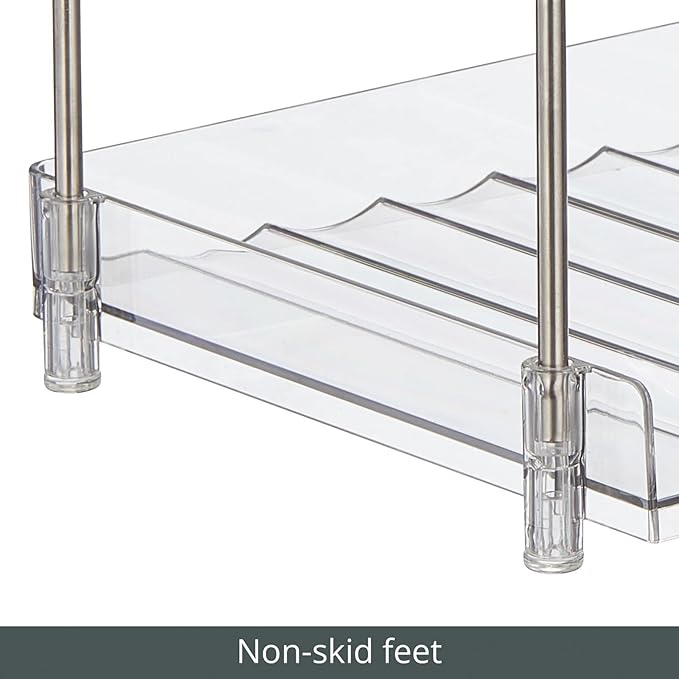mDesign Free-Standing Stackable 2-Tier Bottle Holder, 8 Small Bottles or 6 Large Bottles of Water, Wine - Drink Organizer Shelf for Kitchen Countertop, Cabinet, Pantry, Fridge, Freezer, Clear/Polished