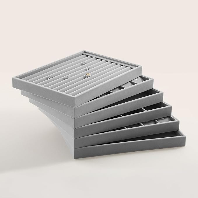 Ring Display Tray, Velvet Jewelry Trays,Premium Ring Organizer,Luxury Stud Earring Organizer,Grey Jewelry Storage