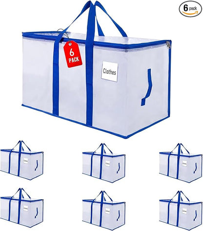 ZFWDSY 105L Moving Bags 6 pack Storage Bag Large Moving Boxes with Lids, Zippers Handles for Moving Totes Bins, College Dorm, Traveling, Camping, Christmas