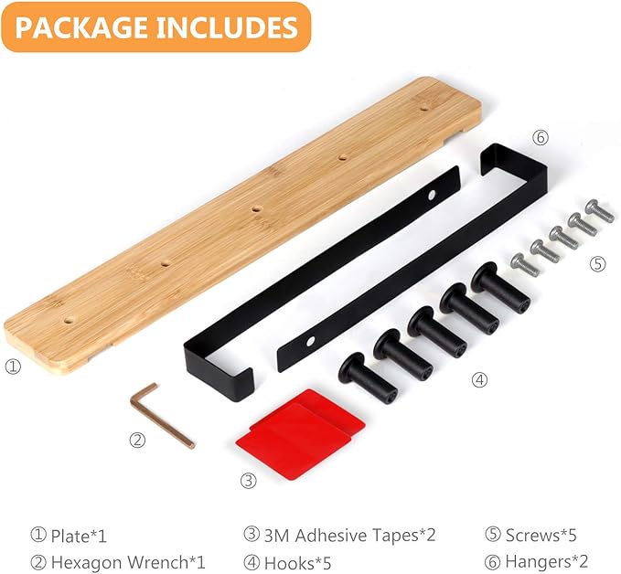 JSVER Wooden Over The Door Hooks 5 Hooks Door Hanger, Sturdy Heavy Duty Coat Rack for Bag, Coat, Towel, Hat, Robes, Scarves, Bedroom, Closet, Bathroom