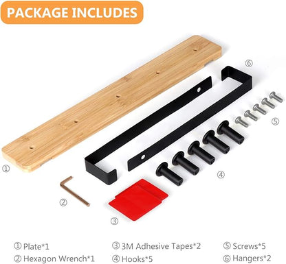 JSVER Wooden Over The Door Hooks 5 Hooks Door Hanger, Sturdy Heavy Duty Coat Rack for Bag, Coat, Towel, Hat, Robes, Scarves, Bedroom, Closet, Bathroom