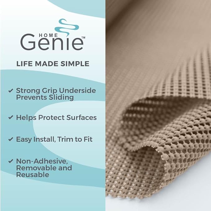 HOME GENIE Shelf Drawer and Cabinet Liner, Durable with Strong Grip, 17.5 in x 20 FT, Non Adhesive Liners Protect Kitchen Cabinets and Cupboard, Bathroom Drawers and Shelves, Desks, Light Taupe