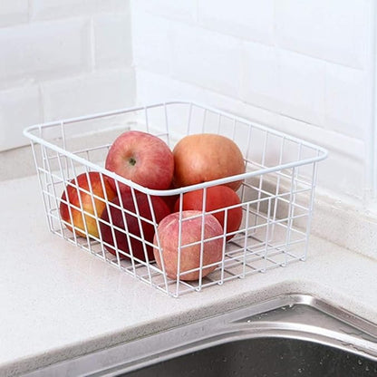 Redrubbit Wire Storage Baskets, Large Farmhouse Metal Freezer Basket Storage Organizer Bins with Handles for Kitchen Cabinets, Pantry, Closets, Bedrooms, Bathrooms, Set of 6, White