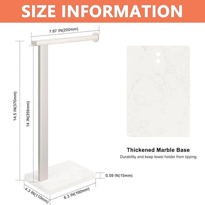 HarJue Hand Towel Holder Stand, 14.5" Hand Towel Rack with Weighted Marble Base, 304 Stainless Steel L-Shape Standing Towel Bar for Vanity Bathroom Kitchen Countertop (Brushed Nickel)