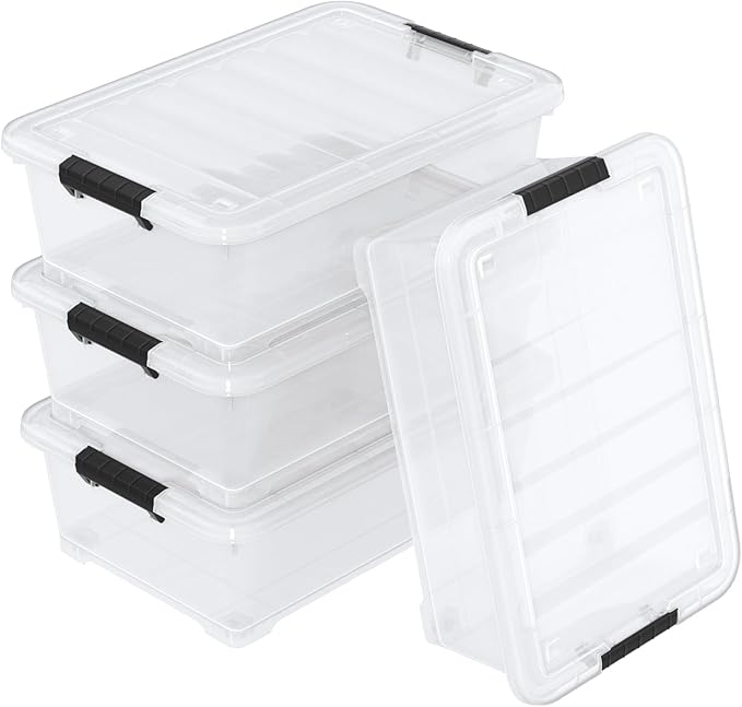 Waikhomes 20L Under Bed Storage Containers, Closet Organizers and Storage Bins, Under Bed Storage Box with Wheels, Set of 4
