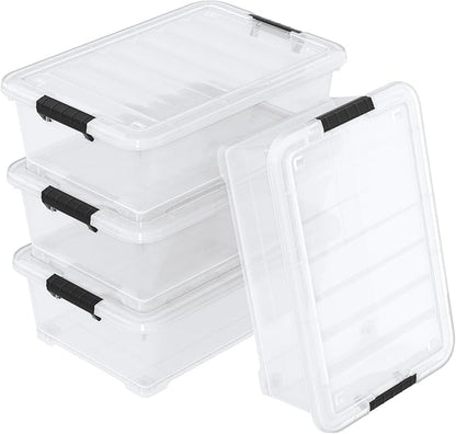 Waikhomes 20L Under Bed Storage Containers, Closet Organizers and Storage Bins, Under Bed Storage Box with Wheels, Set of 4