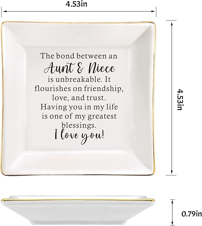 AZVAUUY Aunt Gifts from Niece Ceramic Jewelry Ring Dish Gifts for Aunt & Niece Birthday Mother’s Day Christmas Valentines Thanksgiving Wedding Day Present