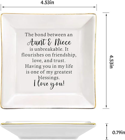 AZVAUUY Aunt Gifts from Niece Ceramic Jewelry Ring Dish Gifts for Aunt & Niece Birthday Mother’s Day Christmas Valentines Thanksgiving Wedding Day Present