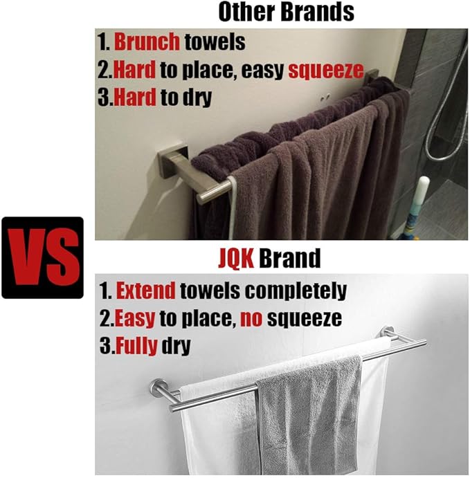 JQK Gold Towel Bar, 33 Inch 304 Stainless Steel Thicken 0.8mm Towel Rack Bathroom, Towel Holder Brushed Golden Wall Mount, Useable Length 30 Inch, TB110L30-BG