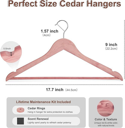 HOUSE DAY Cedar Hangers for Closet 30 Pack, Smooth Cedar Wood Hangers with Rings, 360° Swivel Hook, U-Shape Notched, Non Slip Pant Bar, Sturdy Wooden Clothes Hanger for Coats, Dresses, Suits