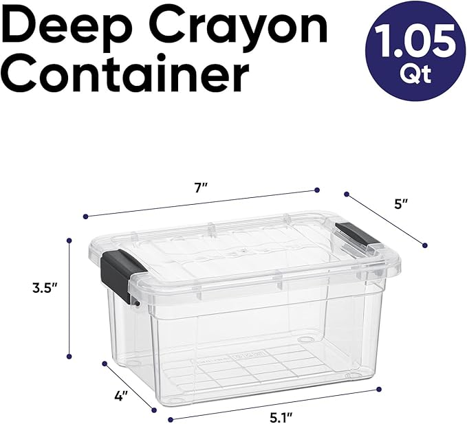 Superio Mini Storage Container Plastic Crayon Box Art Supplies and Sewing Case Stackable Clear Small Organizer for Beads, Stationery, Chalk, and Food, 1.05 Quart, 6 Pack