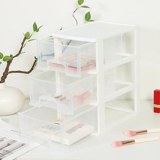 Gonice Small 3 Drawer Storage Organizer, White Plastic Drawer Storage, Small Desktop Organizer for Home, Office