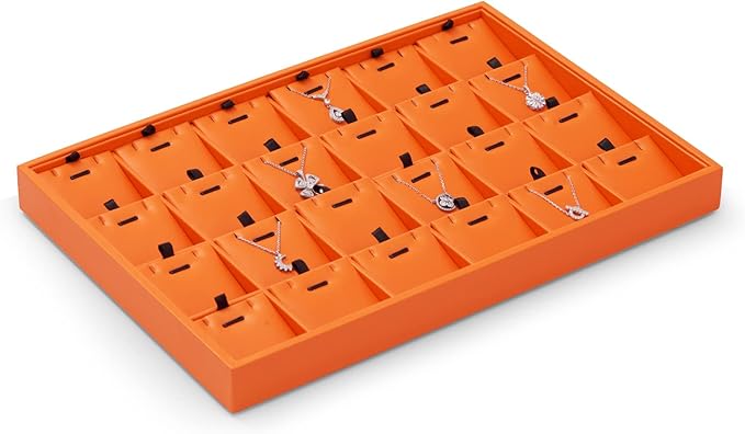 Oirlv Luxury Leather Jewelry Display Tray 24 Grid Jewelry Organizer Tray with Removable Inserts Necklace Pendant Storage