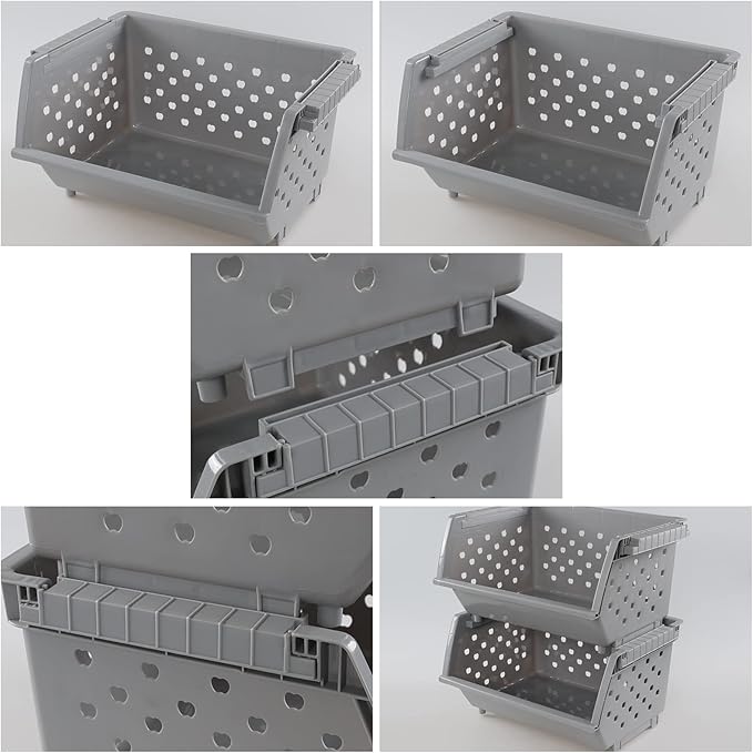 4 Pack Stackable Storage Basket, Large Stacking Baskets