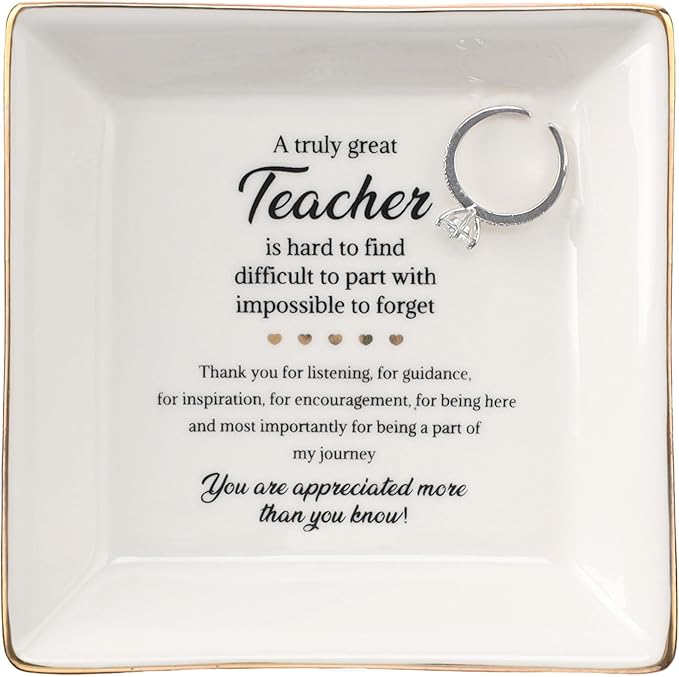 HOME SMILE Christmas Gifts for Teacher-Teacher Appreciation Gifts for Women Ring Jewelry Dish,Thank You Graduation Retirement Gifts for Teachers Women