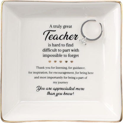HOME SMILE Christmas Gifts for Teacher-Teacher Appreciation Gifts for Women Ring Jewelry Dish,Thank You Graduation Retirement Gifts for Teachers Women