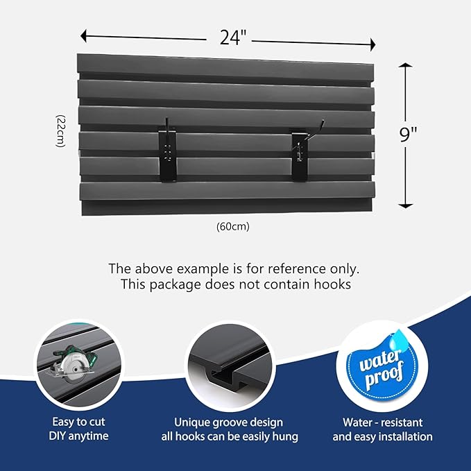 Single Slat Wall Panel (24"x9") - Small PVC Board for DIY Workshop, Bedroom Storage, No Hooks Included. The Slats are only about an inch apart, PVC slate wall panels for Storage (Small-sized, 24"×9")