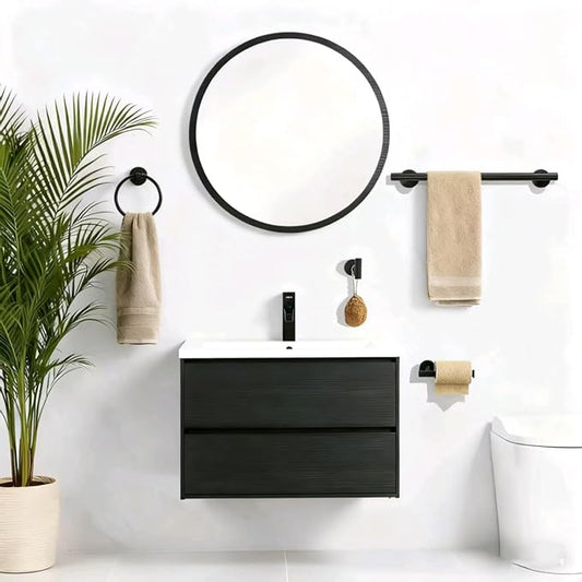 Matte Black Bathroom Towel Bar Set, 5-Piece Stainless Steel Hardware Bathroom Accessories, 16" Towel Racks for Bathroom Walls