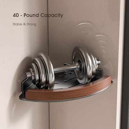 ZNYOPA 1 Pack Walnut Color Wall-Mounted Corner Caddy for Bathroom - No Drill Triangle Corner Storage Rack with Glue Accessories, Waterproof Vanity Organizer for Toiletries & Towels