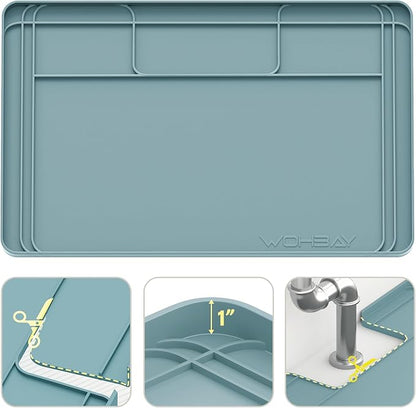 Wohbay Under Sink Mats for Kitchen Waterproof, 34" X 22" Or Smaller Cut to Fit Under Sink Drip Tray for Kitchen Bathroom Cabinets, Silicone Sink Liner Hold Up to 3.3 Gallons Liquid - Teal