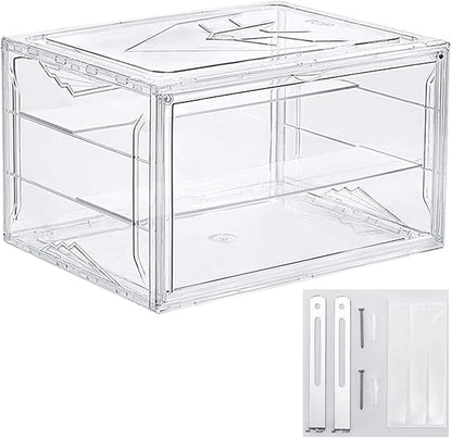 STAHMFOVER Clear Shoe Box Stackable Plastic Sneaker Box Container, Magnetic Side Open Shoe Organizer and Shoes Storage Case, Full Transparent Versatile Display Case（CLEAR 1 Pack-Floating）