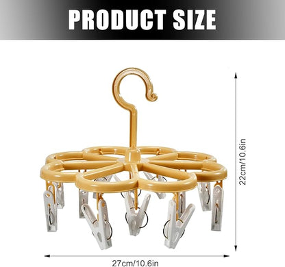 Laundry Drying Rack - 12 Clip Drying Hanger for Clothes | Foldable Drying Rack | 360° Rotation Laundry Clip and Drip Drying Hanger for Socks, Bras, Lingerie, Clothes, Sturdy, White