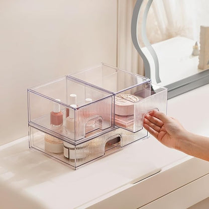 Vorey Clear Stackable Desk Storage Drawers, 3 Pack Acrylic Bathroom Makeup Organizers, Easily Assemble All Purpose Plastic Bins for Brightroom, Pantry Organization, Vanity, Undersink, Cabinet