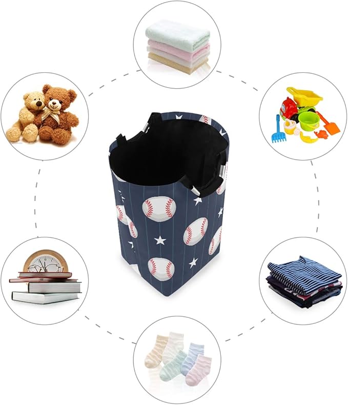 Laundry Storage Basket Basketball Baseball Sport Laundry Hamper Collapsible Organizer for Kids Room Dirty Cloth Toy Dorm Bag with Handle