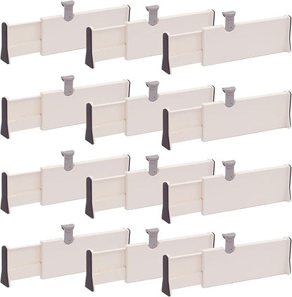 DIOMMELL 12 Pack Adjustable Dresser Drawer Dividers Organizers, Plastic Expandable Drawer Organization Separators for Kitchen, Bedroom, Closet, Bathroom and Office Drawers White 12PCS-Large