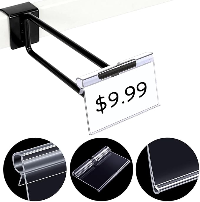 200PCS Basket Bin Labels Clip On,Clear Plastic Wire Shelf Price Tags,Labels for Storage Bins,Merchandise Sign Display Holder, Paper Inserts Included