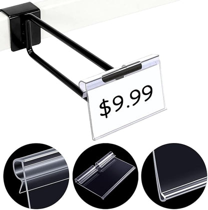 200PCS Basket Bin Labels Clip On,Clear Plastic Wire Shelf Price Tags,Labels for Storage Bins,Merchandise Sign Display Holder, Paper Inserts Included