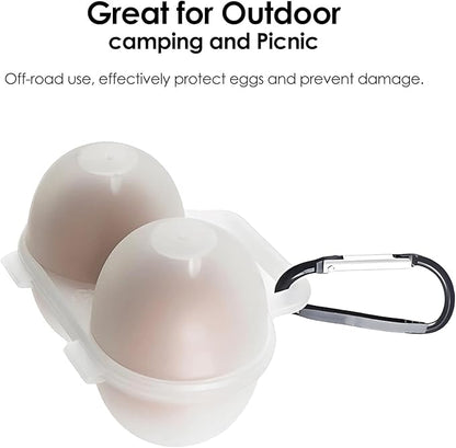 Portable 2‑Egg Holder with Carabiner, PP Plastic Travel Egg Carrier for Camping & Hiking, White, 1 Pack