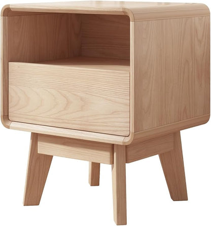 NKGIAG Solid Wood Nightstand, Mid-Century Modern Night Stand with Drawer & Open Shelf, Compact Bedside Tables for Bedroom, Office, Small Spaces, Light Natural Finish, Pre-Assembled