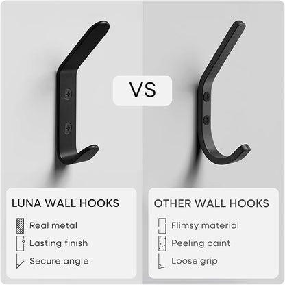 Homeforia Wall Coat Hook Rack - Set of 6 - Black Metal Hooks for Hanging Coats - Hat Hooks - Hat Hangers for Wall