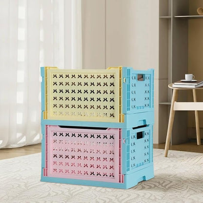 Stackable Plastic Closet Storage Basket, 2 Pack Foldable Closet Organizers and Storage Bins, Decorative Basket for Closet, Shelves, Laundry, Wardrobe Organizing (Pink Blue + Yellow Blue)