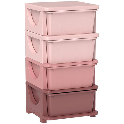 Qaba 4 Tier Kids Storage Unit, Toy Organizers and Storage with 4 Drawer Chest for Kids Bedroom Nursery Kindergarten Living Room for Boys Girls Toddlers, Pink