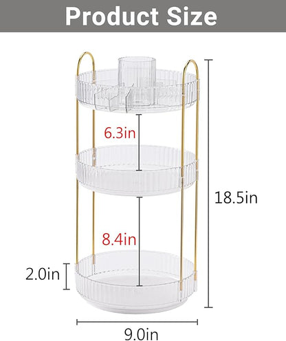 Asayuee 360 Rotating Makeup Organizer,3 Tier Large Capacity Make Up Organizers and Storage,Skincare Perfume Vanity Organizers,Bathroom Cosmetics Storage Organizer Countertop(Clear)
