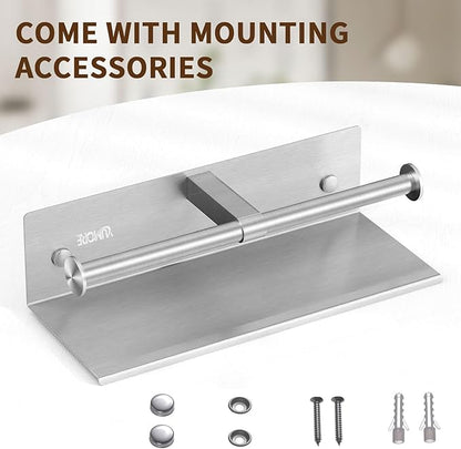YUMORE Toilet Paper Holder, 304 Stainless Steel Bathroom Double Roll Tissue Holder with Shelf, Wall Mounted Washroom Dual TP Dispenser Storage, Flushable Wipes Dispenser, Brushed Nickel Finish