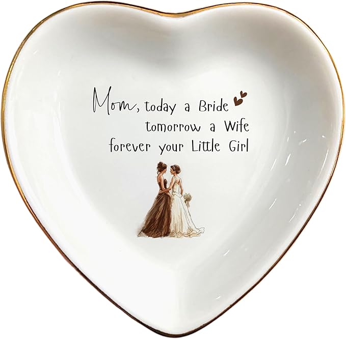 Clover89 Mother of The Bride Ring Dish Gift-Wedding,Engagement Gifts for Mom from Daughter,Bride-Jewelry Dish Tray,Ceramic,Ring Holder Dish,Trinket Tray for Mother from Daughter