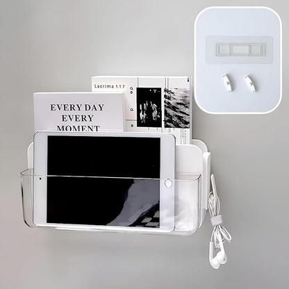 Adhesive Remote Control Holder Wall Mounted Phone Charging Holder Universal Controller Holder Wall Mount Storage Organizer Box No Drilling Home Office Desk (Bedside Shelf)