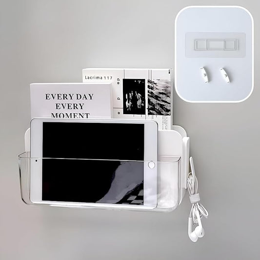 Adhesive Remote Control Holder Wall Mounted Phone Charging Holder Universal Controller Holder Wall Mount Storage Organizer Box No Drilling Home Office Desk (Bedside Shelf)
