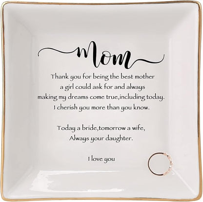 HOME SMILE Mother of The Bride Gifts,Wedding Gifts for Mom From Daughter,Gifts-Ceramic Ring Dish Decorative Tray-Today A Bride,Tomorrow A Wife, Forever Your Daughter, I Love You